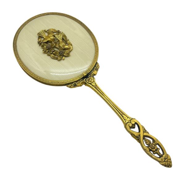 Vintage Ormalu 3 Piece Vanity Set Gold Tone Brush Comb Mirror - Picture 7 of 12